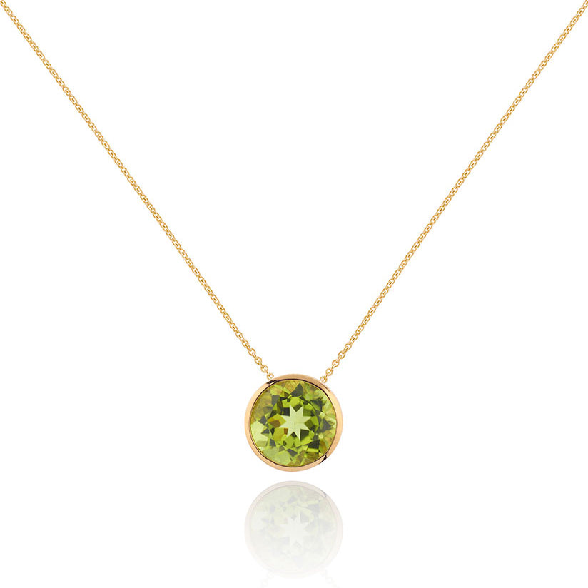 Bezel Set Peridot Pendant Necklace in Gold Plated Sterling Silver
