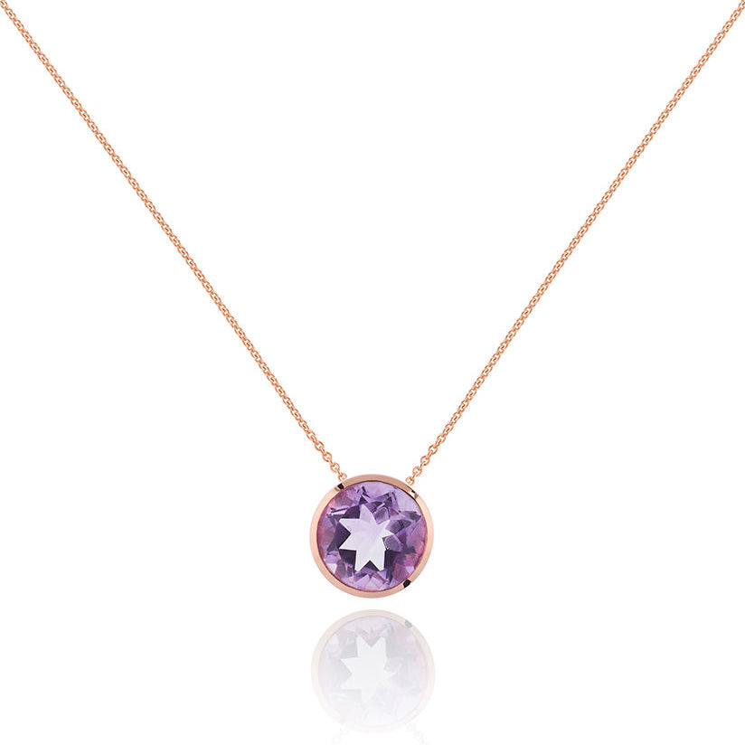 Bezel Set Amethyst Pendant Necklace in Rose Gold Plated Sterling Silver