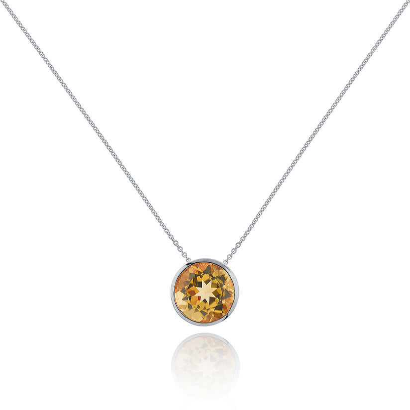 Bezel Set Citrine Pendant Necklace in Sterling Silver