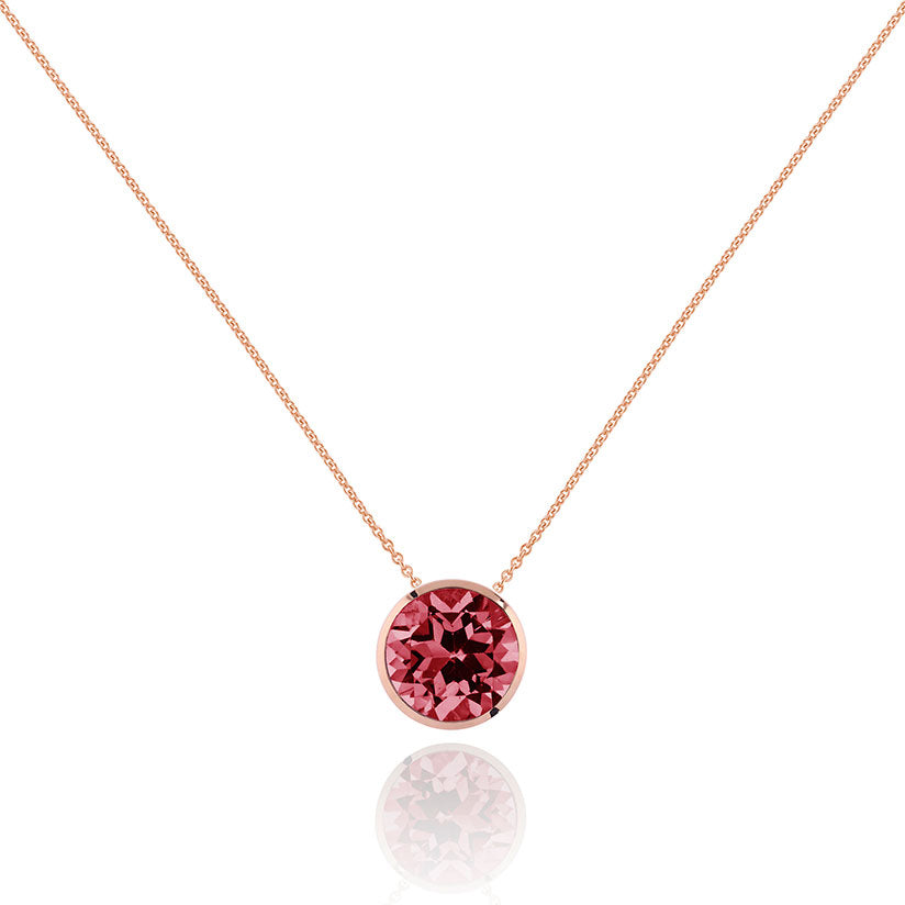 Bezel Set Rhodolite Pendant Necklace in Rose Gold Plated Sterling Silver