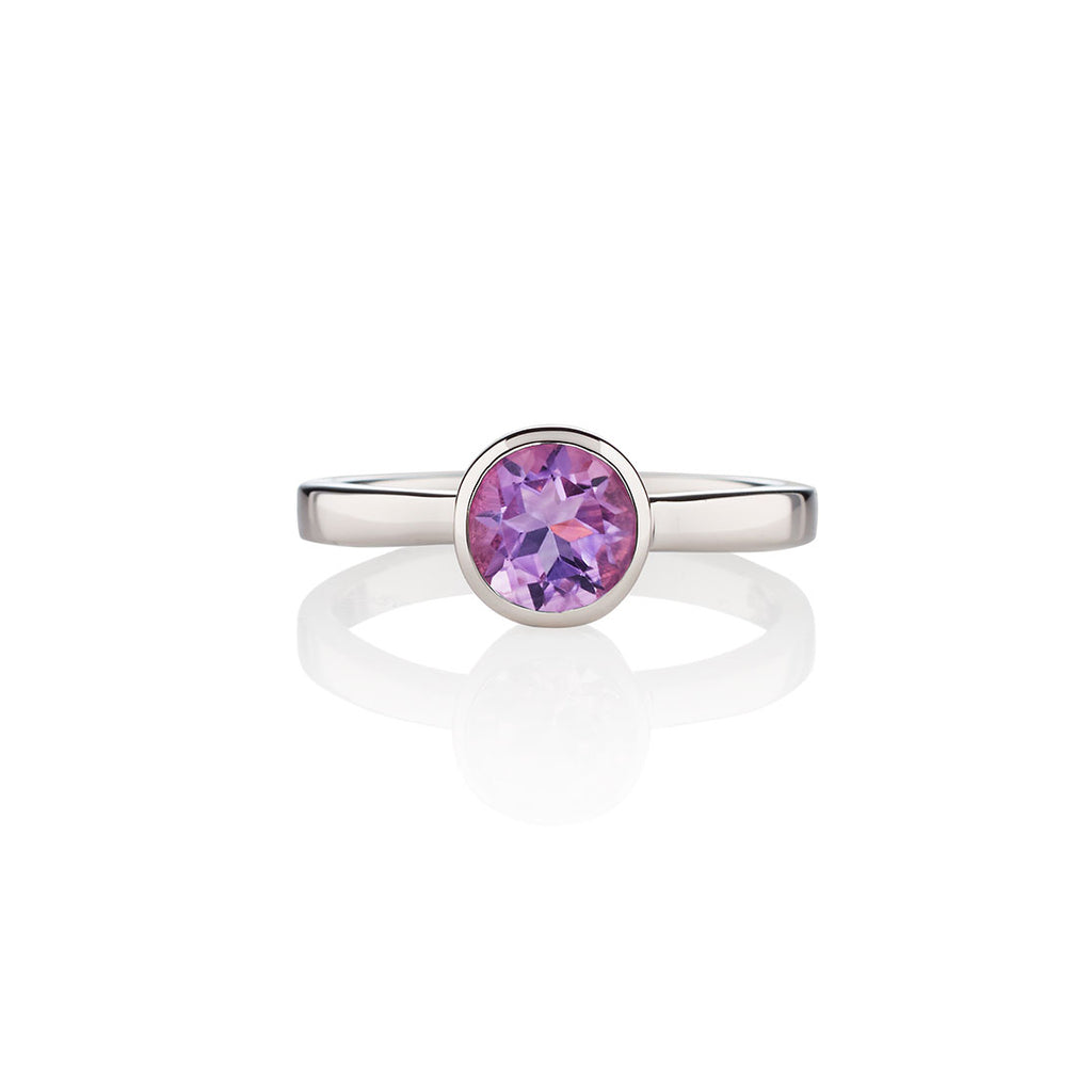 Bezel Set Amethyst Ring in Sterling Silver