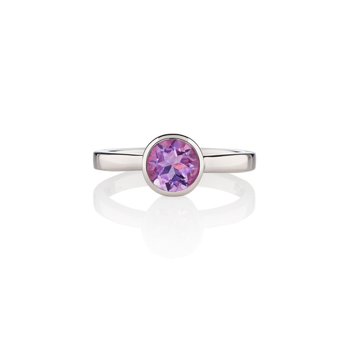 Bezel Set Amethyst Ring in Sterling Silver