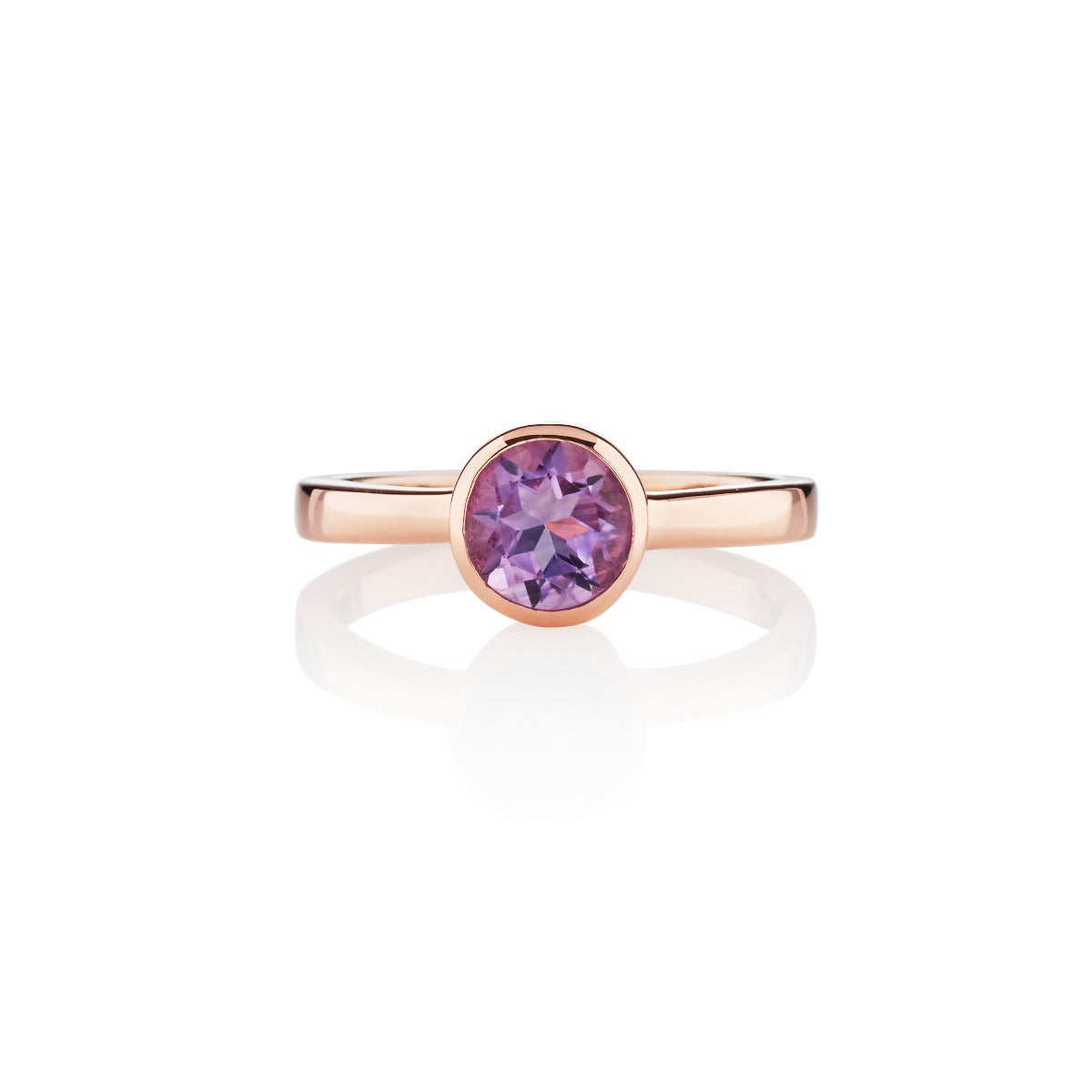 Bezel Set Amethyst Ring in Rose Gold Plated Sterling Silver