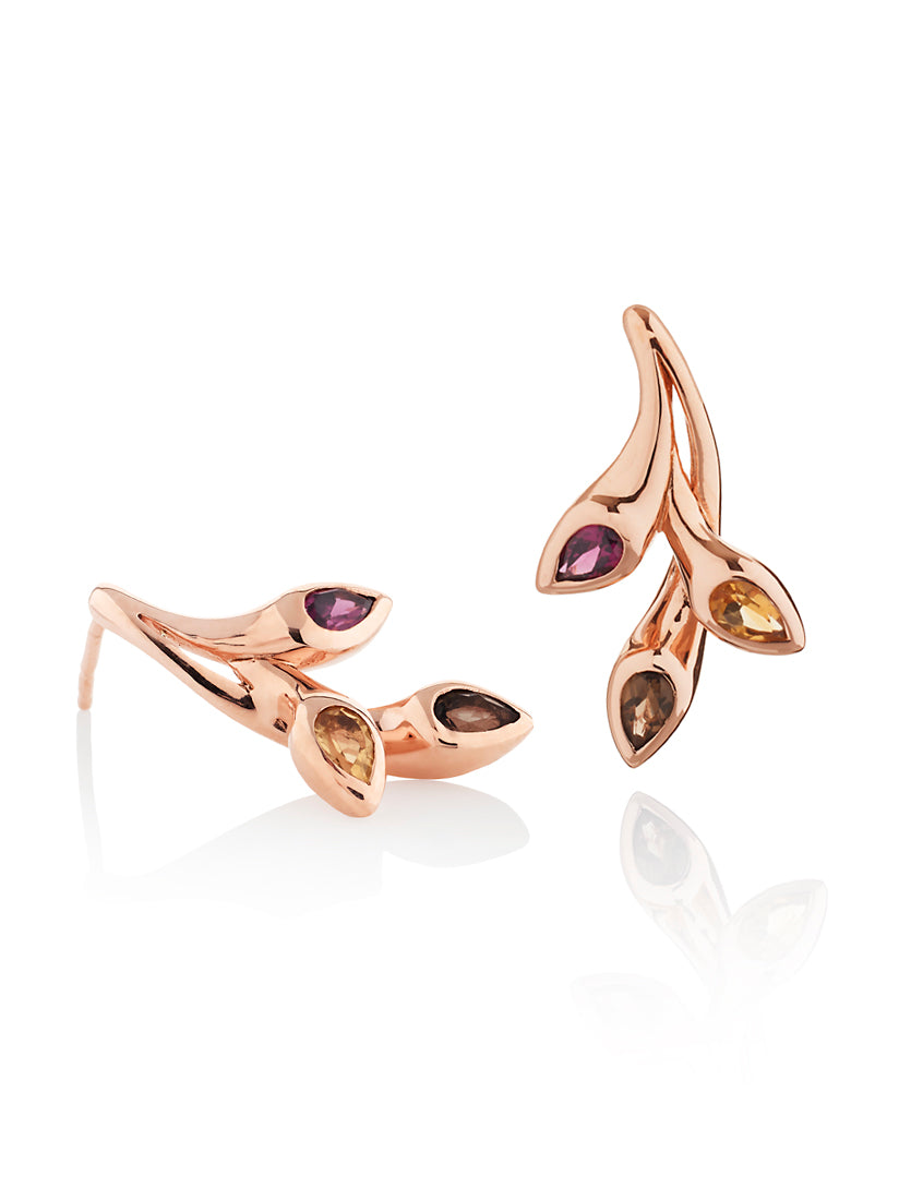 Rose Gold Vermeil Earrings with Smoky Quartz, Citrine and Rhodolite Gemstones