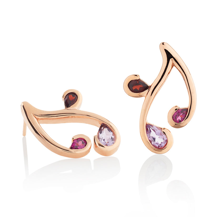 Rhodolite, Amethyst and Garnet Rose Gold Vermeil Earrings