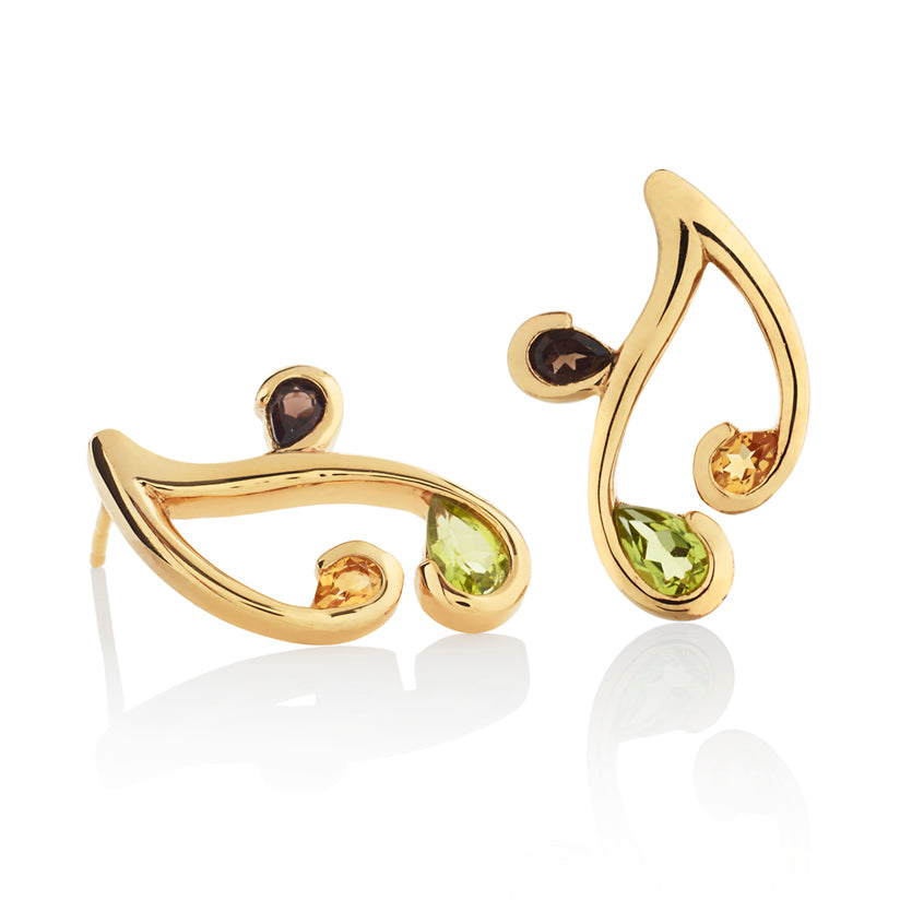 Peridot, Citrine and Smoky Quartz Gold Vermeil Earrings