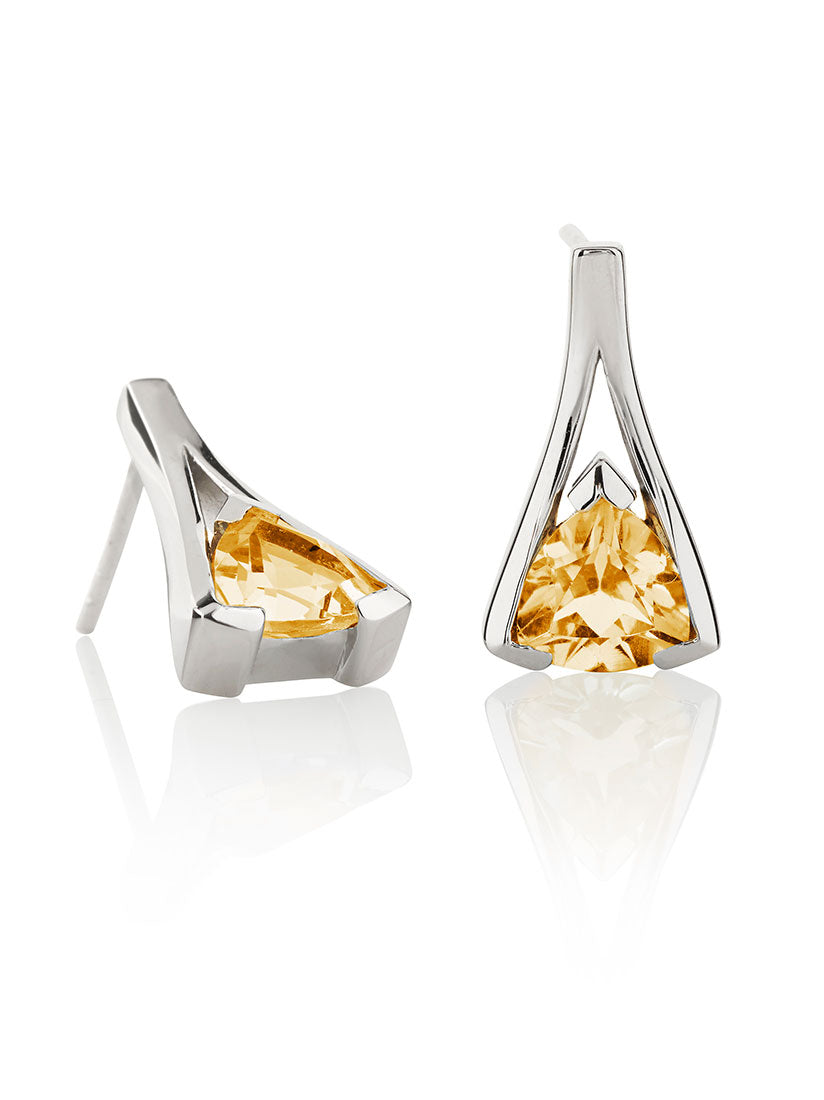 Trillion Cut Citrine Stud Earrings in Sterling Silver