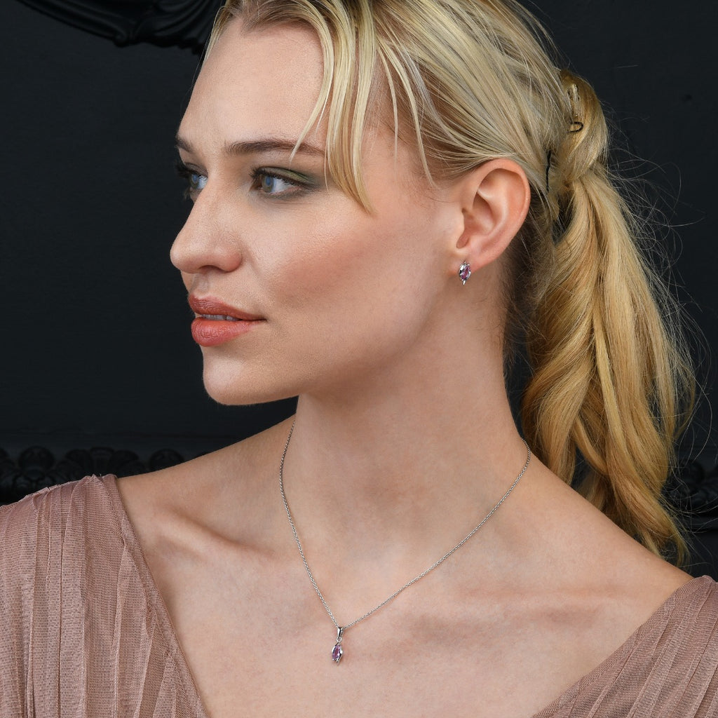 Marquise Shaped Amethyst Stud Earrings in Sterling Silver