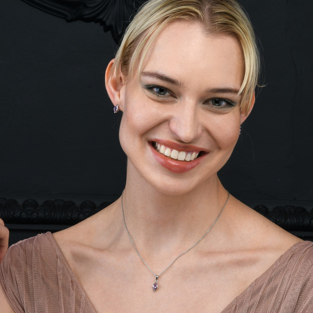 Marquise Shaped Amethyst Pendant Necklace in Sterling Silver