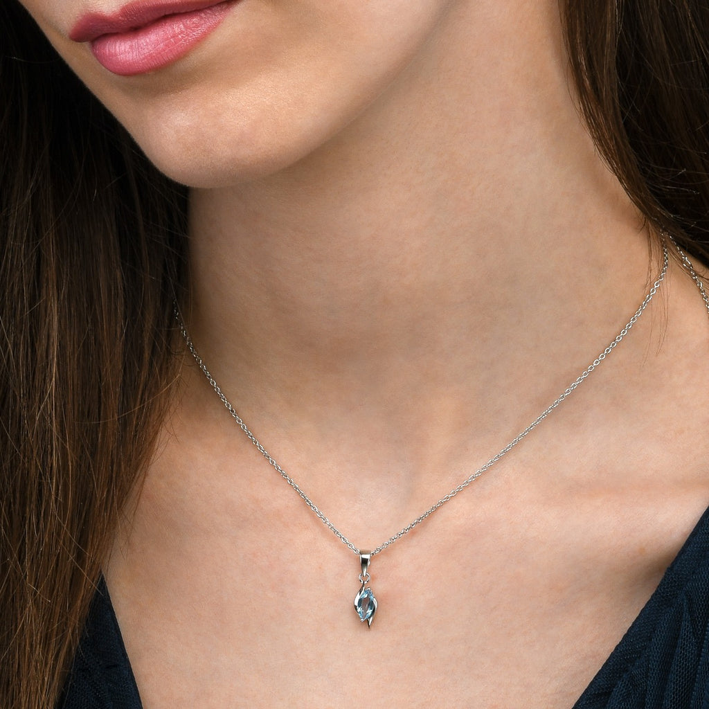Marquise Shaped Blue Topaz Pendant Necklace in Sterling Silver