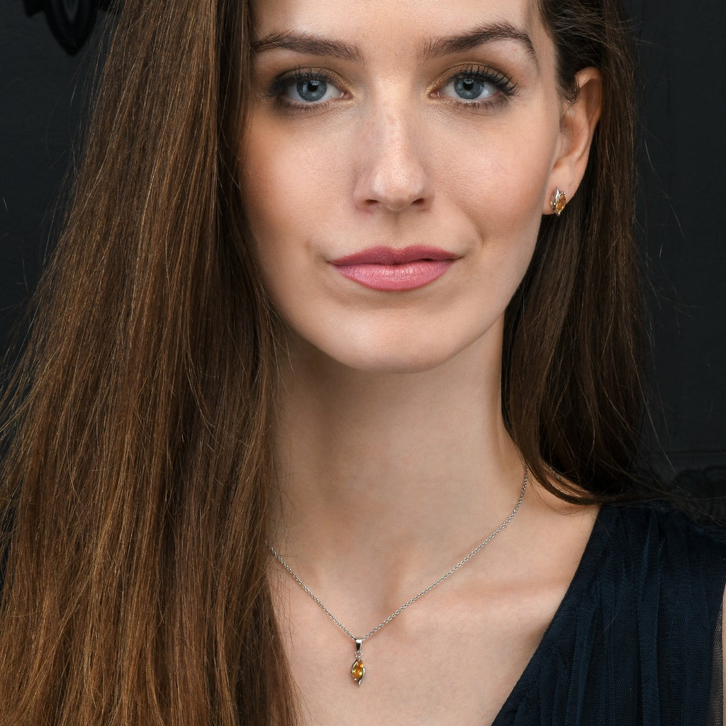 Marquise Shaped Citrine Pendant Necklace in Sterling Silver