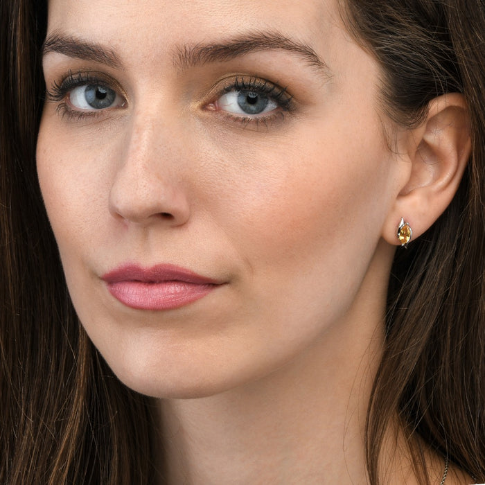 Marquise Shaped Citrine Stud Earrings in Sterling Silver