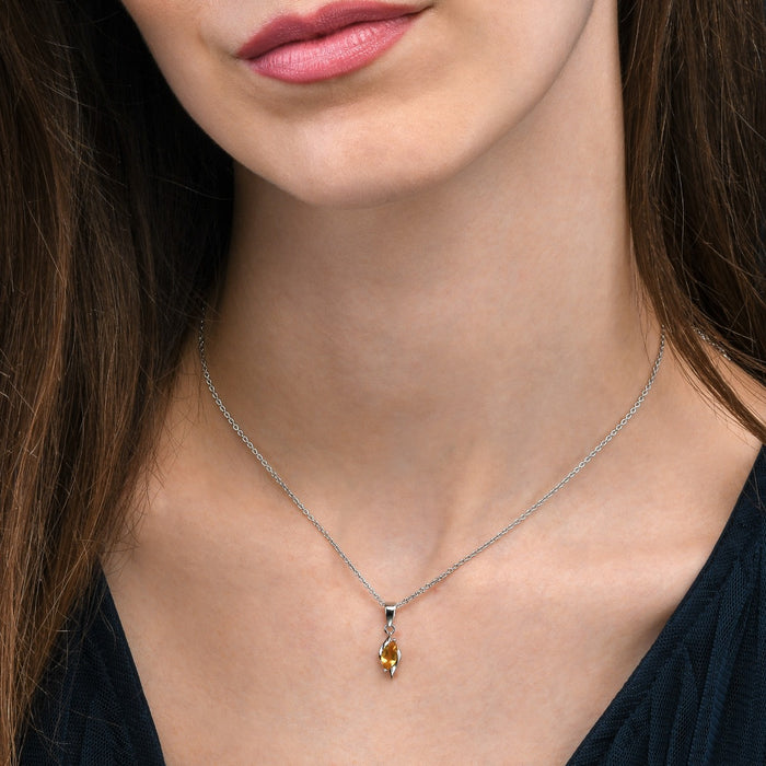 Marquise Shaped Citrine Pendant Necklace in Sterling Silver