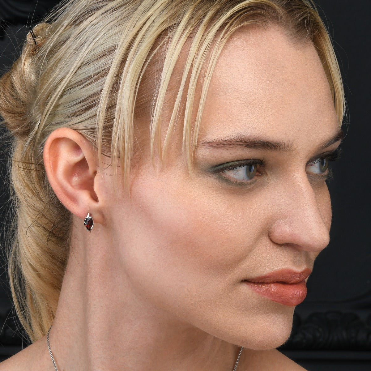 Marquise-Shaped Garnet Stud Earrings in Sterling Silver