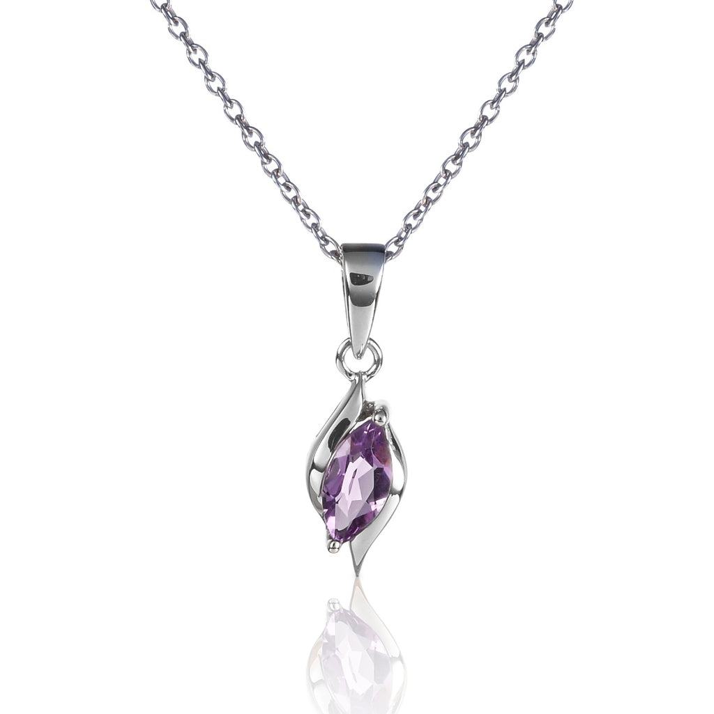 Marquise Shaped Amethyst Pendant Necklace in Sterling Silver