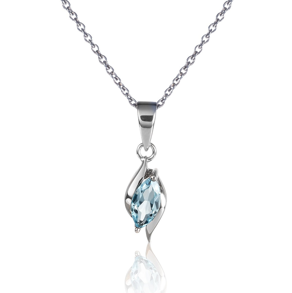 Marquise Shaped Blue Topaz Pendant Necklace in Sterling Silver