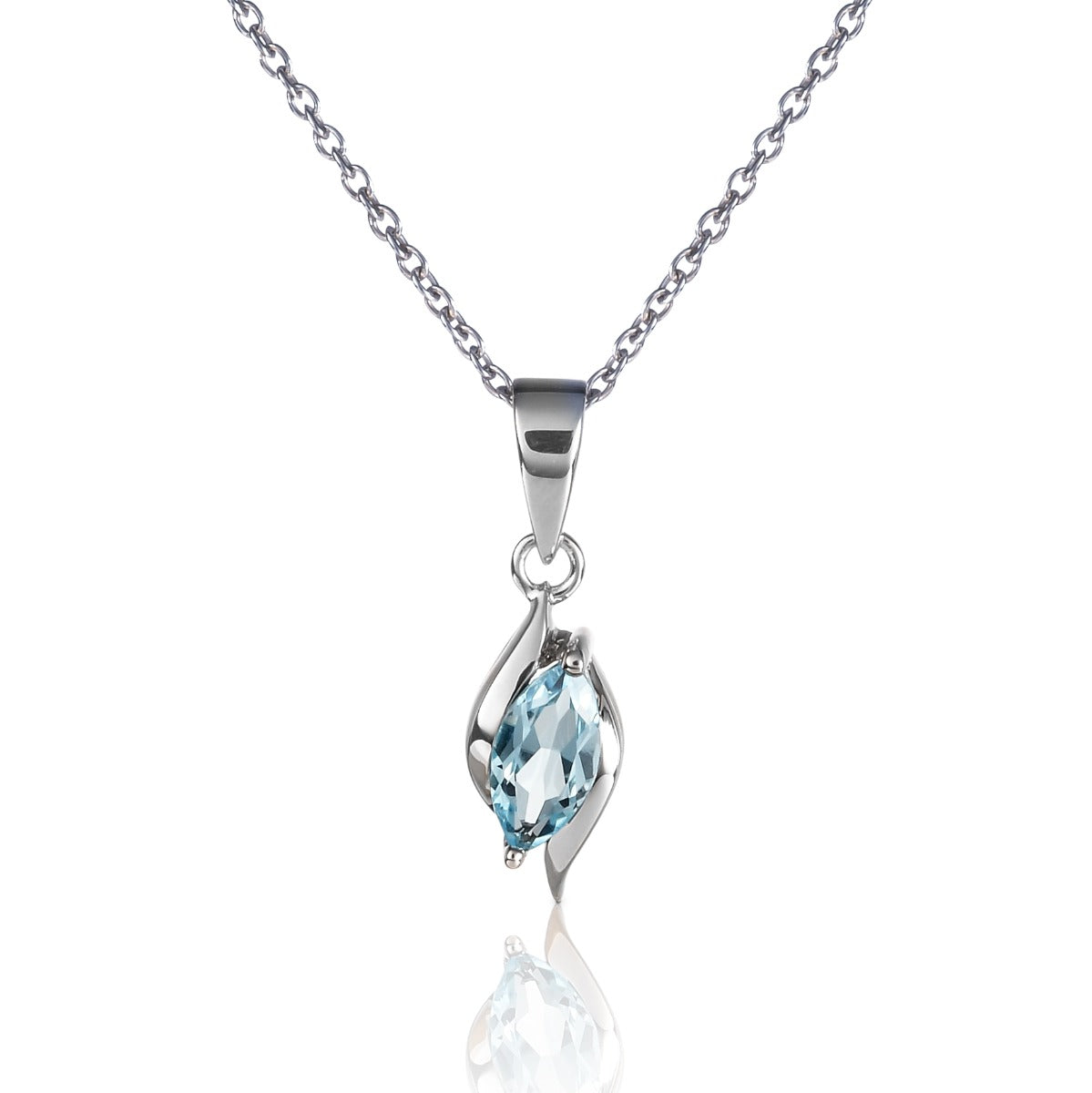 Marquise Shaped Blue Topaz Pendant Necklace in Sterling Silver