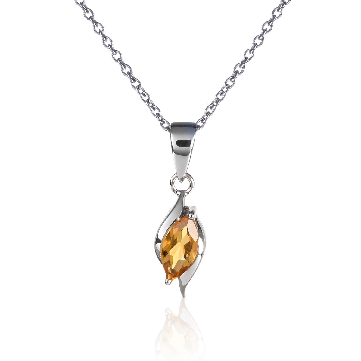Marquise shaped natural citrine pendant necklace in 925 Sterling Silver