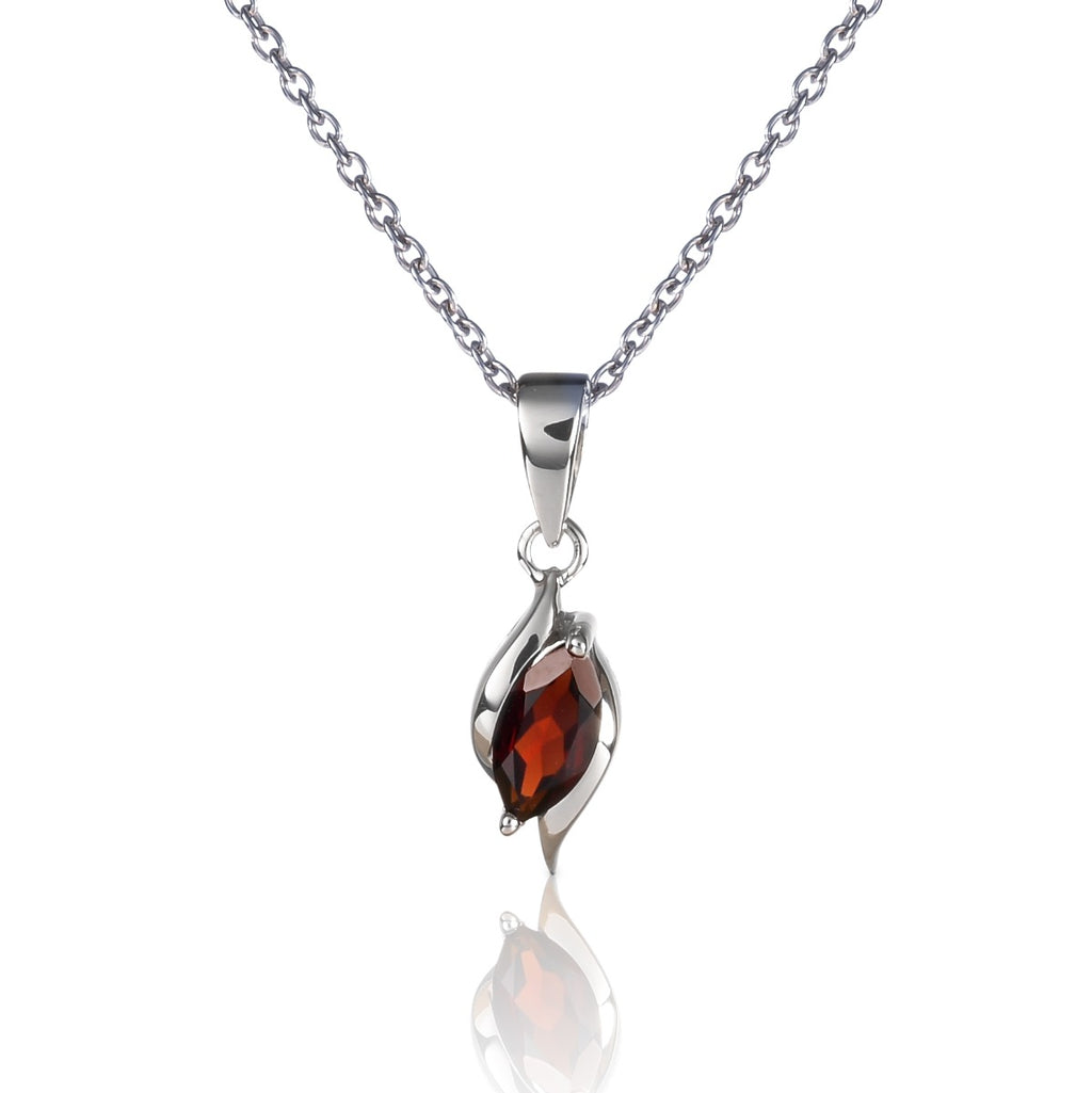 Marquise Shaped Garnet Pendant Necklace in Sterling Silver