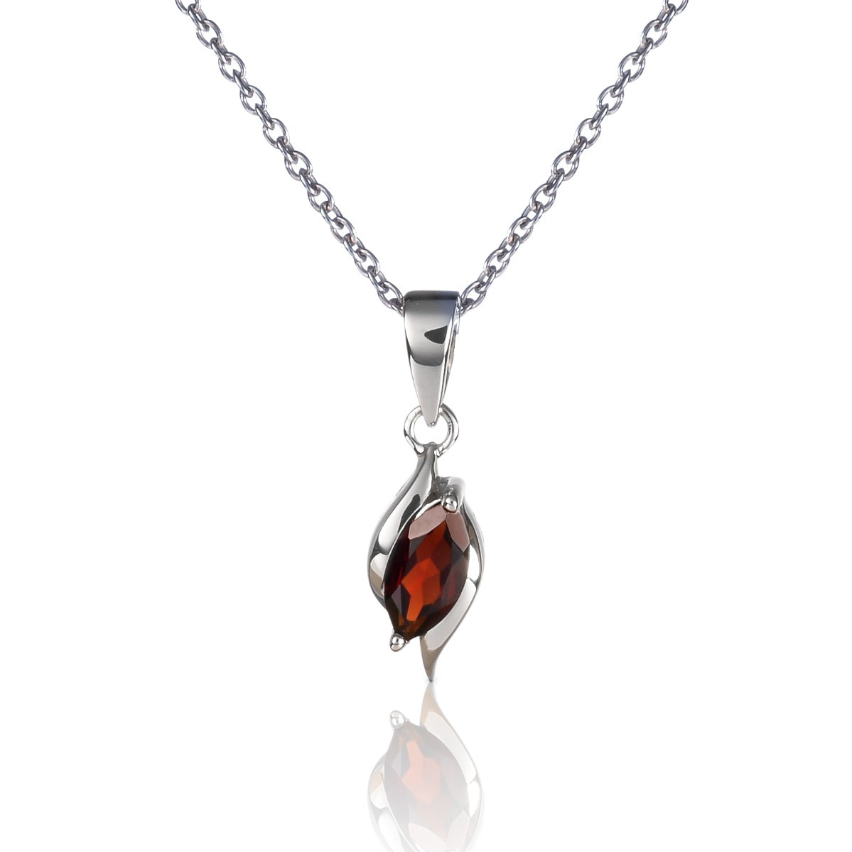 Marquise Shaped Garnet Pendant Necklace in Sterling Silver