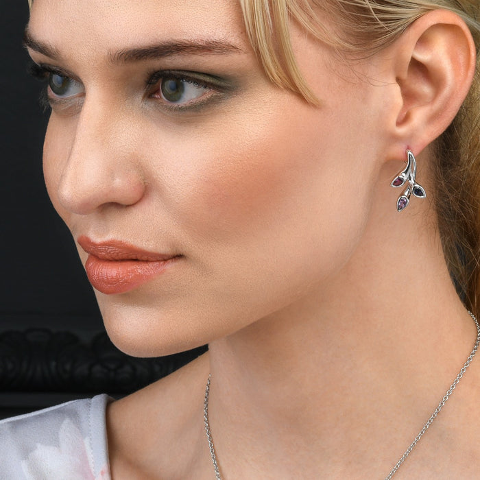 Sterling Silver Earrings with Amethyst, Rhodolite and Iolite Gemstones