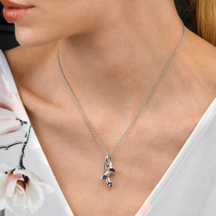 Sterling Silver Necklace with Amethyst, Rhodolite and Iolite Gemstones