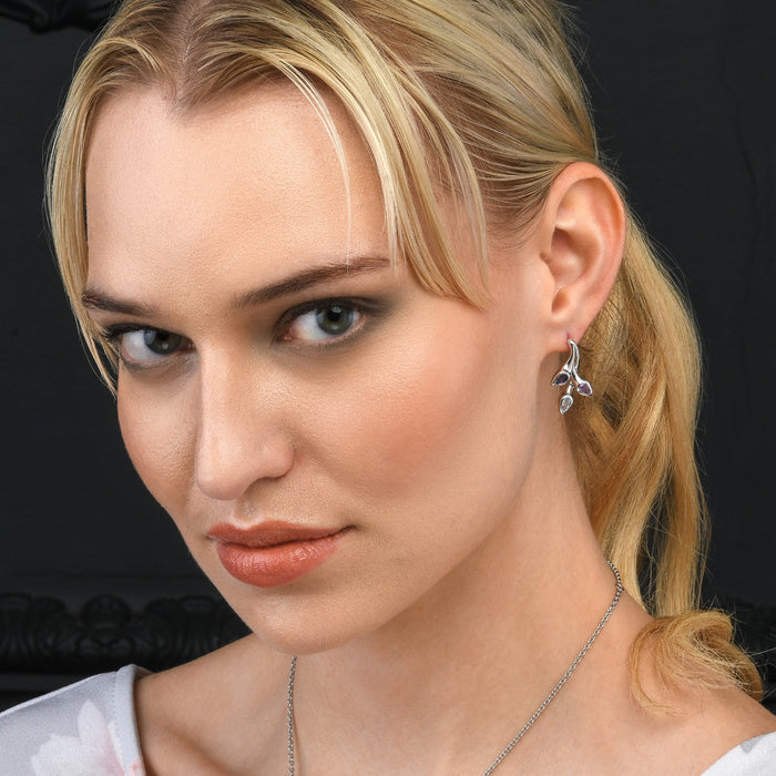 Sterling Silver Earrings with Amethyst, Blue Topaz and Iolite Gemstones