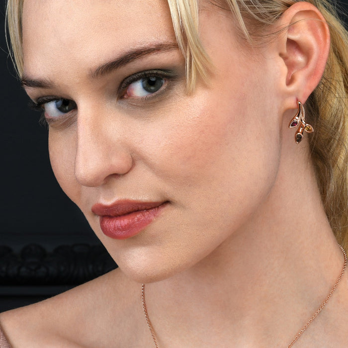 Rose Gold Vermeil Earrings with Smoky Quartz, Citrine and Rhodolite Gemstones