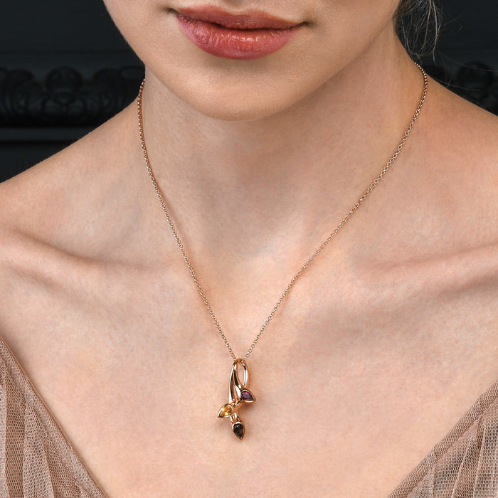 Rose Gold Vermeil Necklace with Smoky Quartz, Citrine and Rhodolite Gemstones