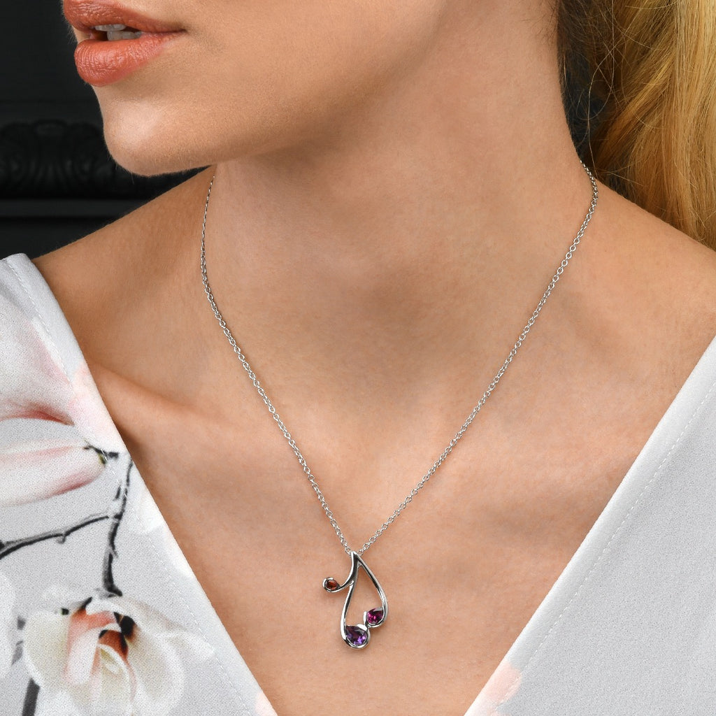  Amethyst and Garnet Necklace in Sterling Silver