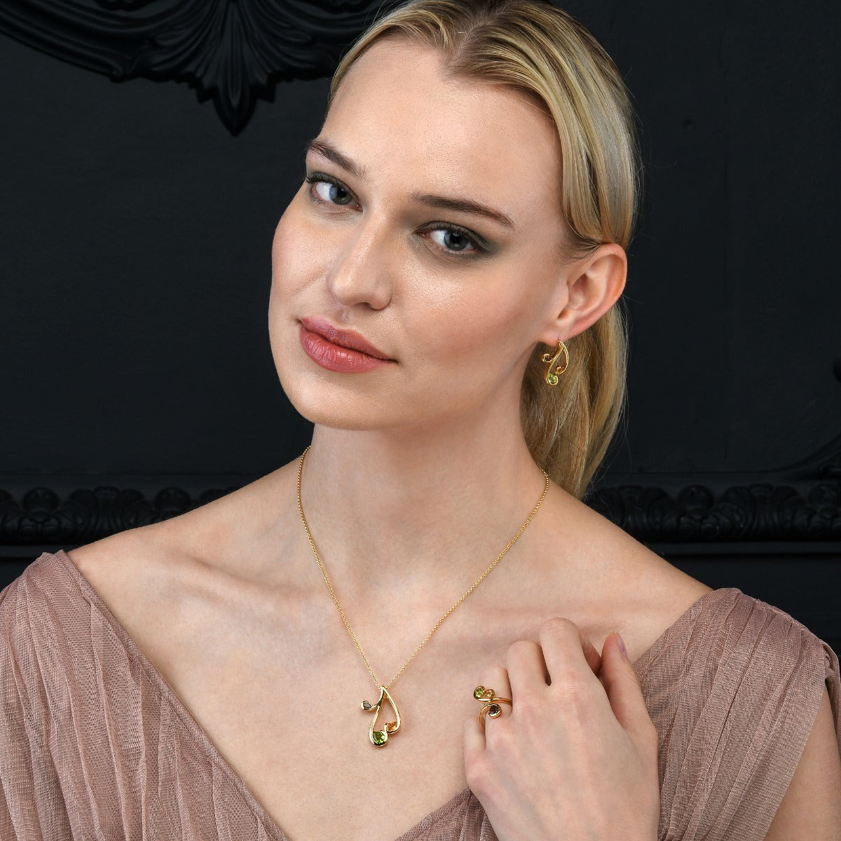  Citrine and Smoky Quartz Gold Vermeil Necklace