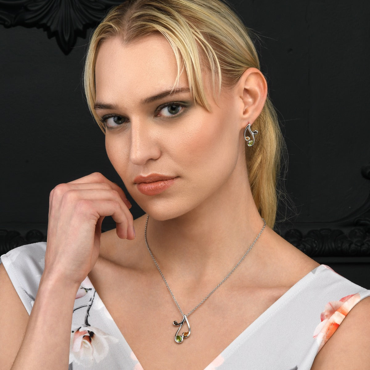  Citrine and Smoky Quartz Necklace in Sterling Silver