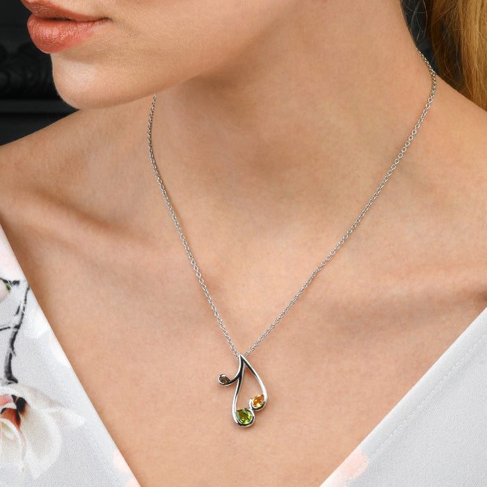 Peridot, Citrine and Smoky Quartz Necklace in Sterling Silver