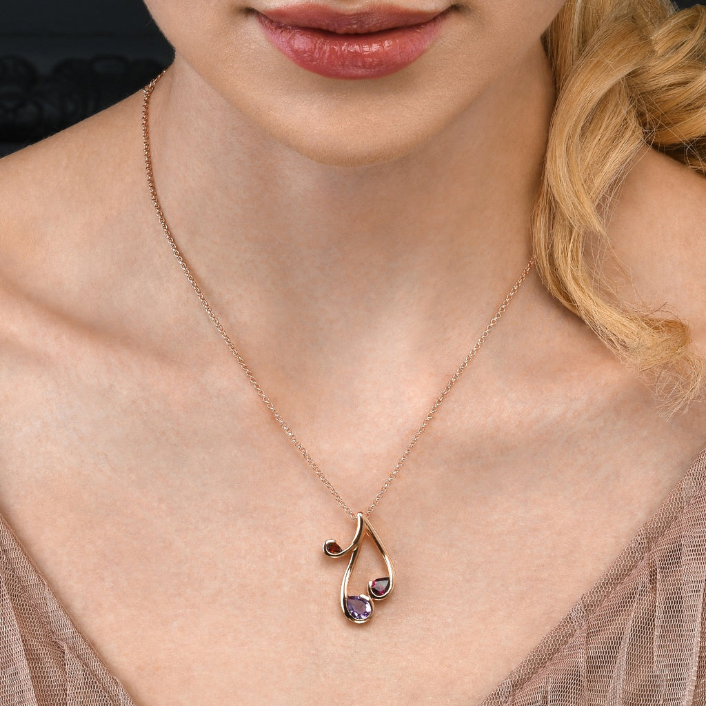  Amethyst and Garnet Rose Gold Vermeil Necklace