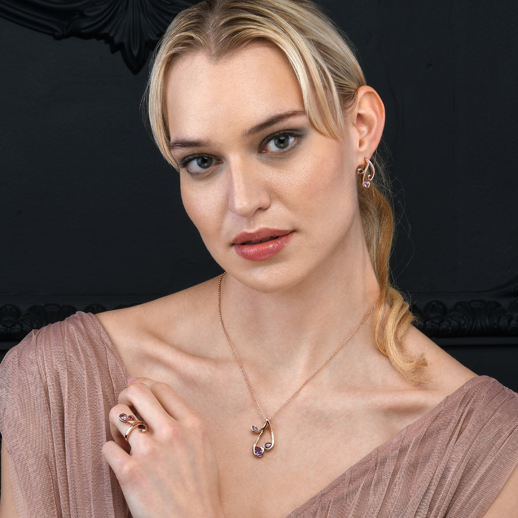  Amethyst and Garnet Rose Gold Vermeil Necklace