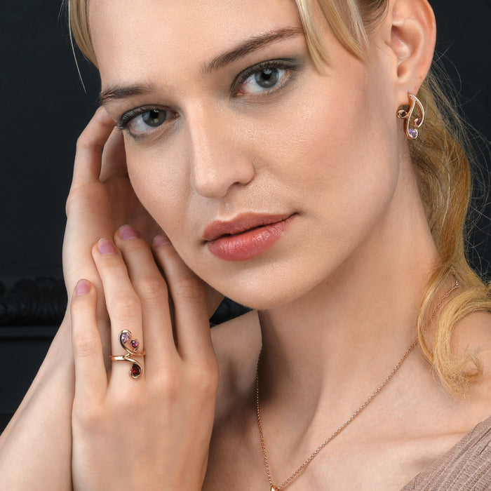 Amethyst, Rhodolite and Garnet Rose Gold Vermeil Ring in Silver