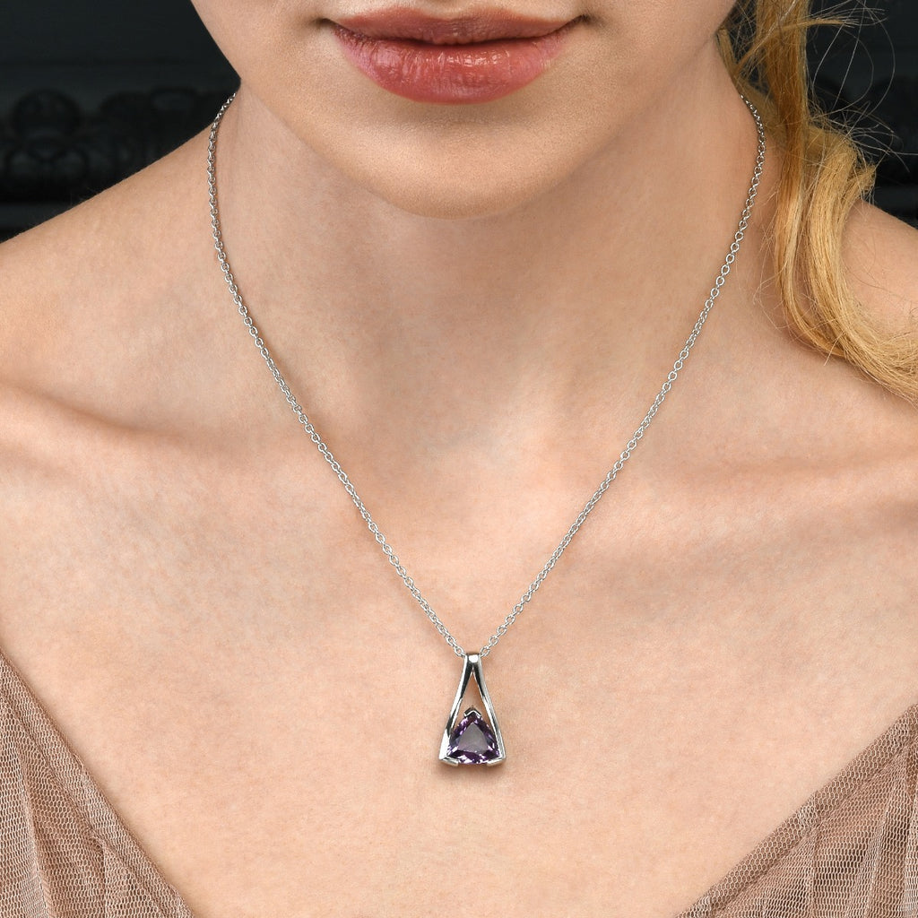 Trillion Cut Amethyst Pendant Necklace in Sterling Silver