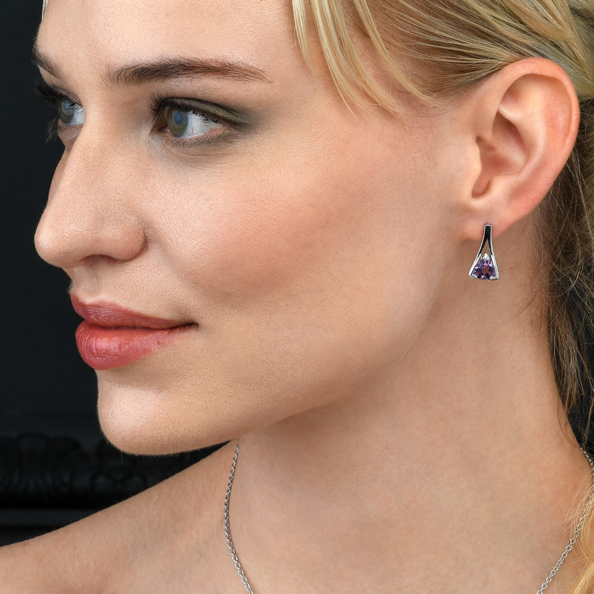 Trillion Cut Amethyst Stud Earrings in Sterling Silver