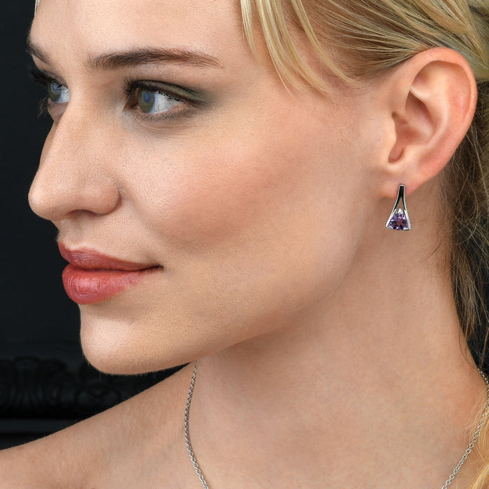 Trillion Cut Amethyst Stud Earrings in Sterling Silver