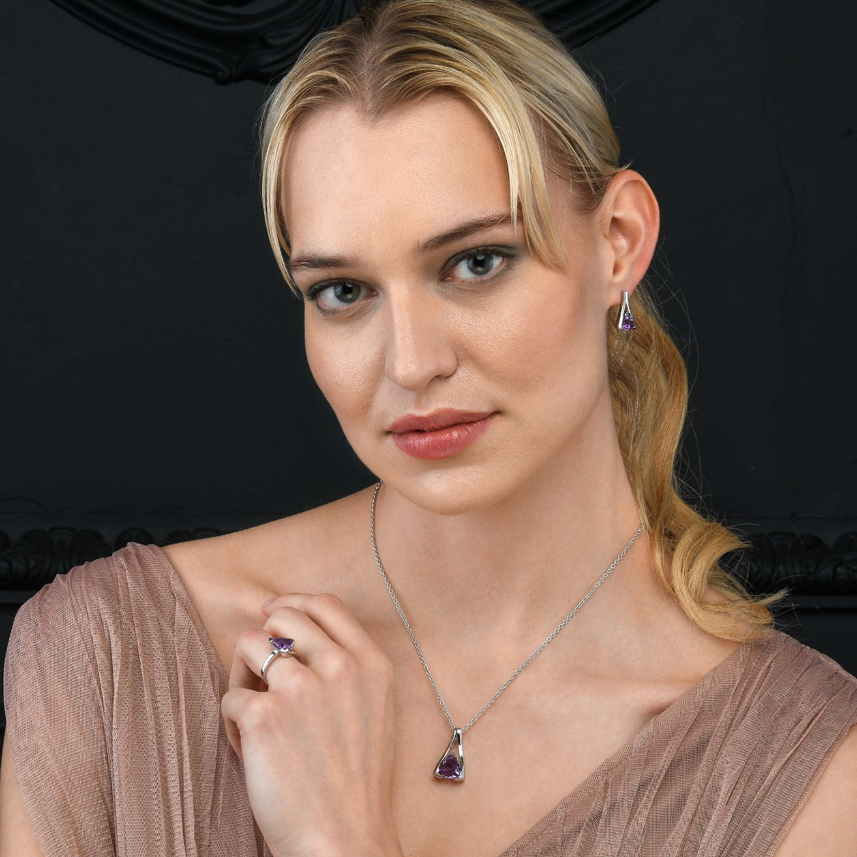 Trillion Cut Amethyst Pendant Necklace in Sterling Silver