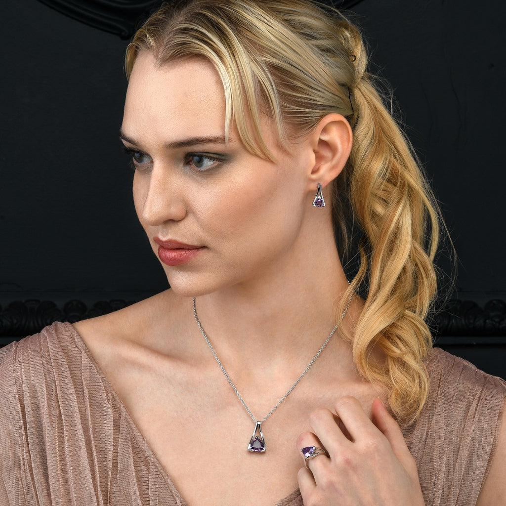 Trillion Cut Amethyst Stud Earrings in Sterling Silver