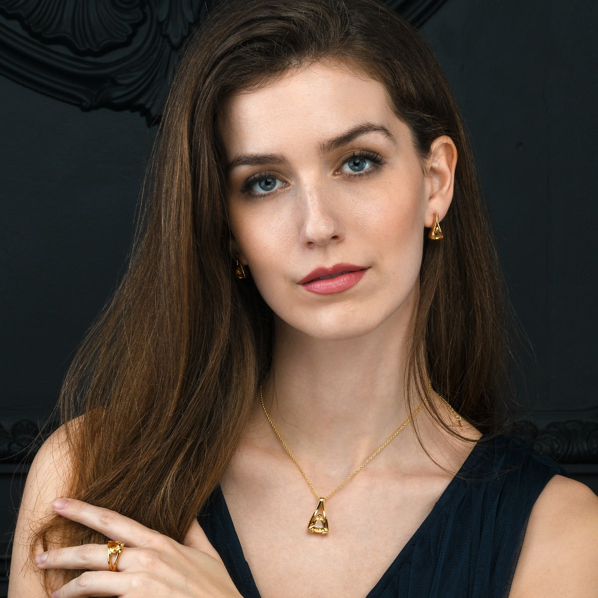 Trillion Cut Citrine Pendant Necklace in Gold Plated Sterling Silver