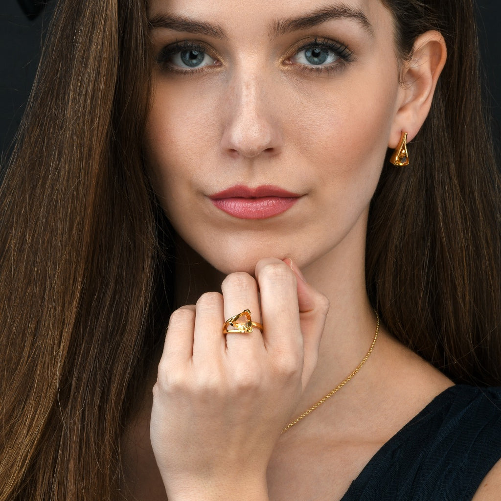Gold Vermeil Ring with a Trillion Cut Citrine Gemstone 