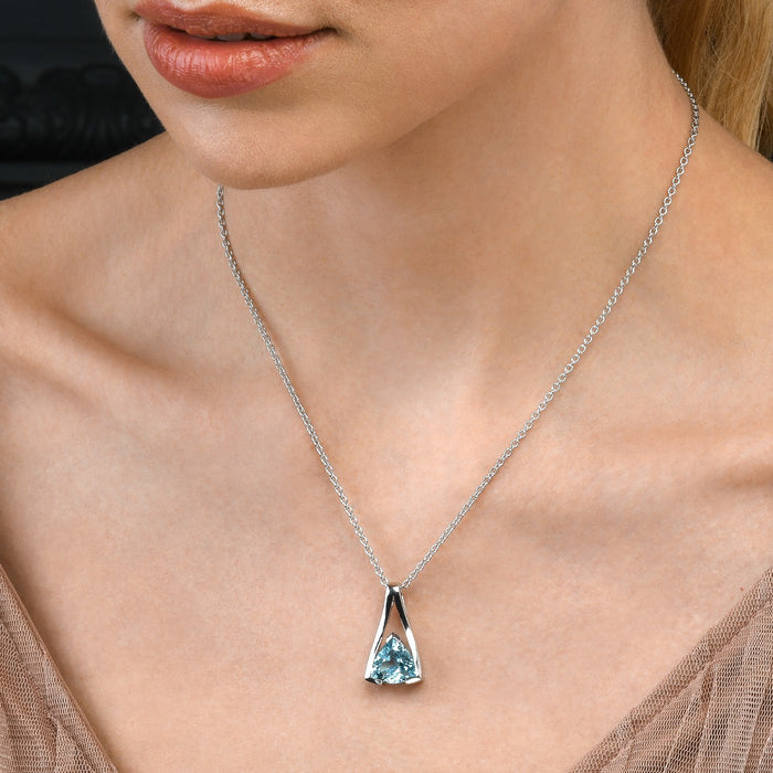 Trillion Cut Blue Topaz Pendant Necklace in Sterling Silver