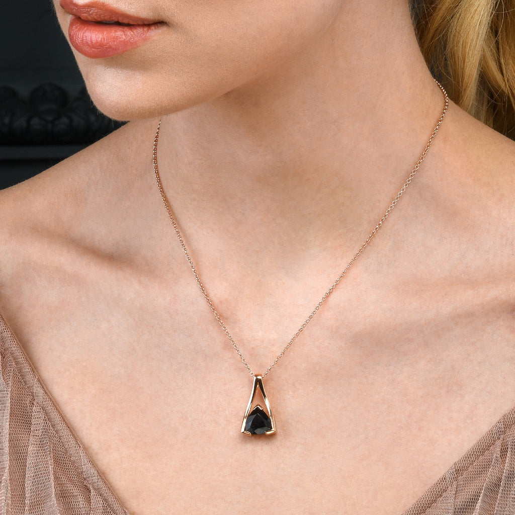 Trillion Cut Smoky Quartz Pendant Necklace in Rose Gold Plated Sterling Silver