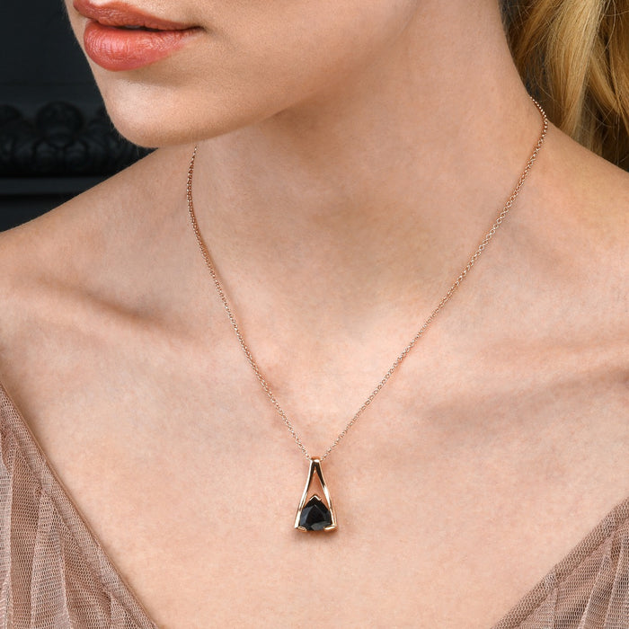 Trillion Cut Smoky Quartz Pendant Necklace in Rose Gold Plated Sterling Silver