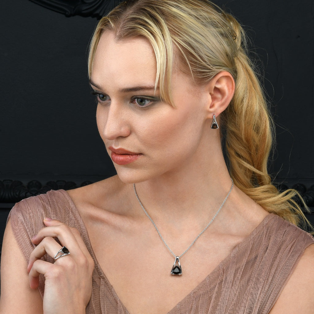 Trillion Cut Smoky Quartz Stud Earrings in Sterling Silver