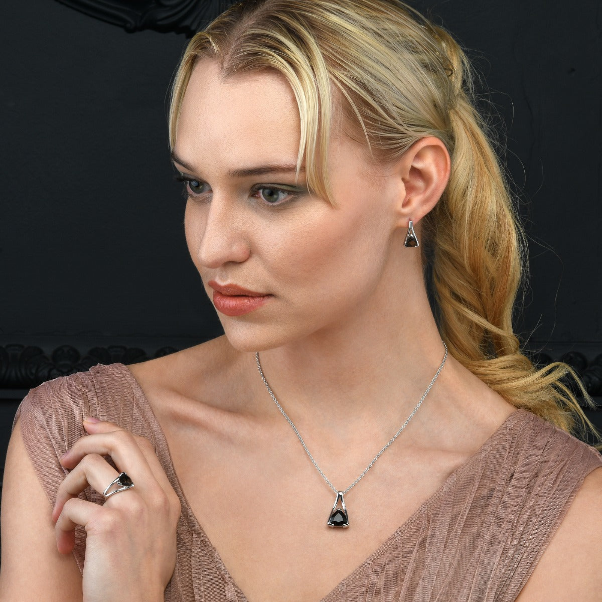 Trillion Cut Smoky Quartz Stud Earrings in Sterling Silver