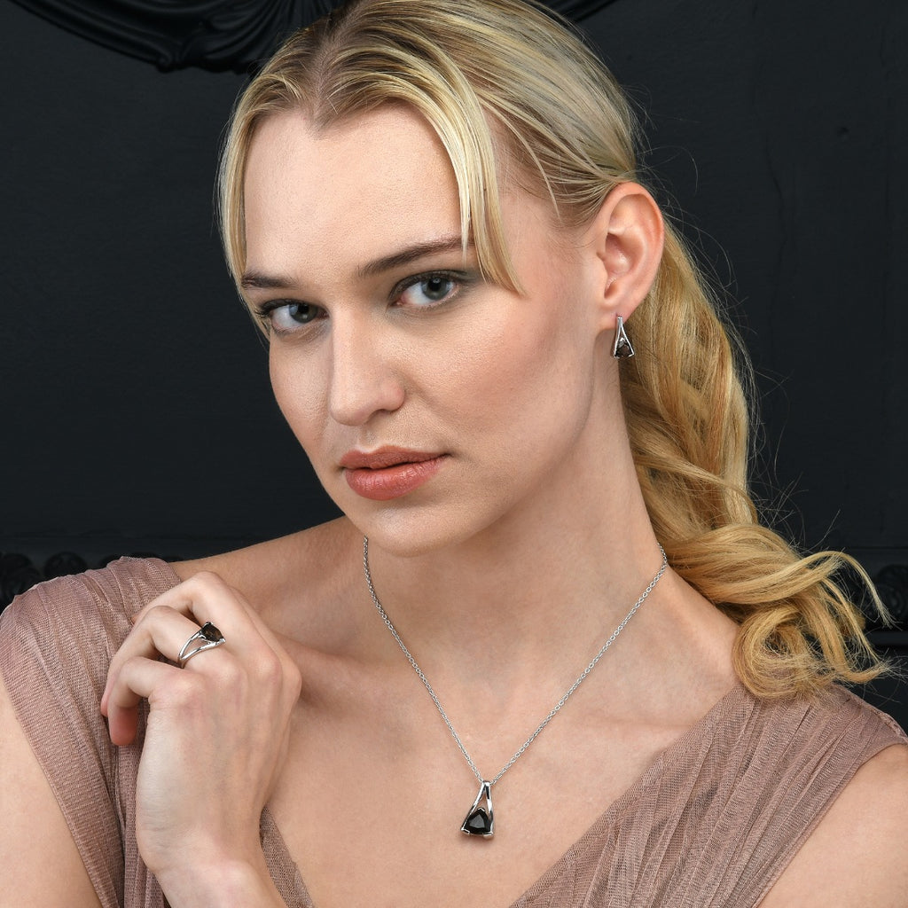 Trillion Cut Smoky Quartz Pendant Necklace in Sterling Silver