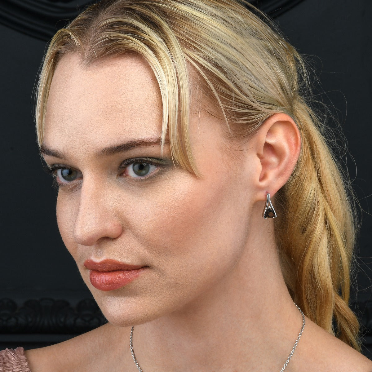 Trillion Cut Smoky Quartz Stud Earrings in Sterling Silver